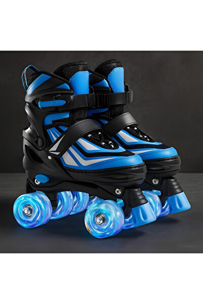 Elindor ® Patine cu rotile reglabile pentru copii, fete și băieți, mărimea S, 27-30, model uni, negru / albastru