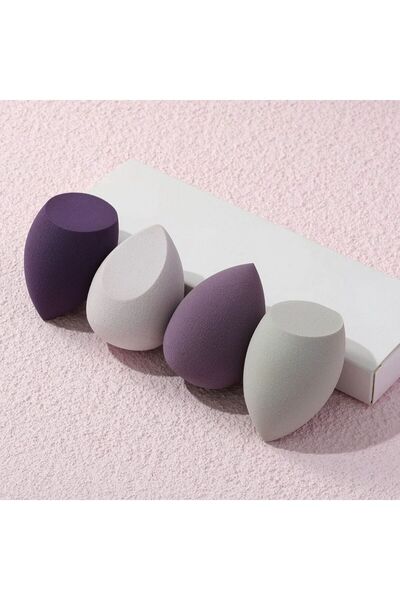 Choice1 إسفنجات مكياج بيوتي إيج، 4 قطع، إسفنجات تجميل، أداة توزيع كريم الأساس، لون بنفسجي