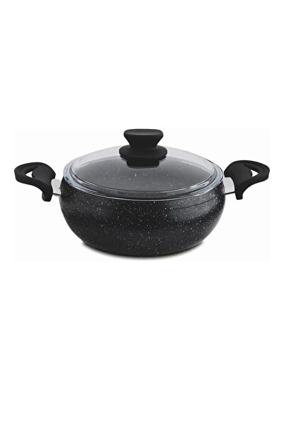 LAVONNI Granit Pro 20 Cm Derin Granit Güveç Tencere Siyah Bakalit Saplı Cam K...