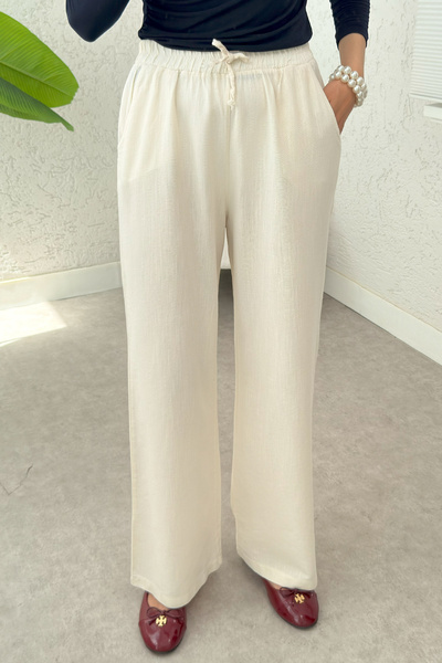 Salih Çelebi Linen Pocket Trousers 2394 - Beige