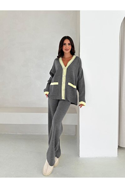 DONNA LISSA طقم تريكو نسائي كبير الحجم يتكون من سترة وبنطلون ناعم الملمس