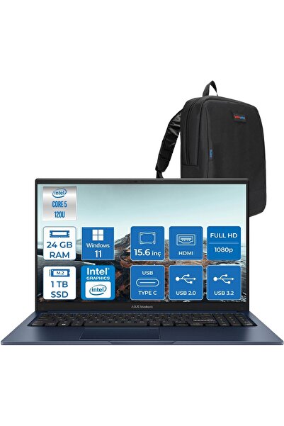ASUS Vivobook X1504VA 15 1.nesil Core 5 120U-24GB-1TB SSD Fhd 15.6INC-Windows...