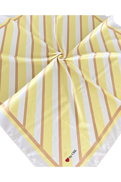 Çizgili saten kumaş fular bandana eşarp sarı renk 70x70cm