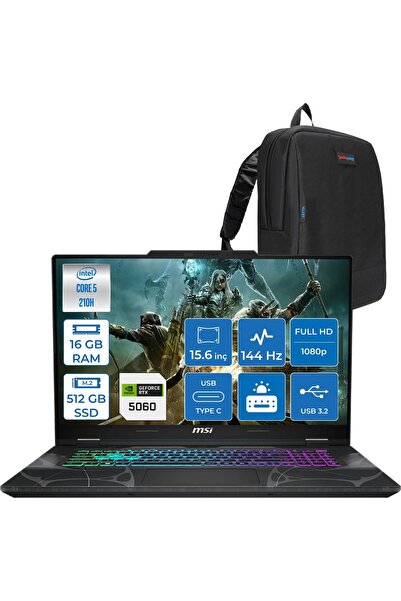 MSI Cyborg 15 5 210H 16GB Ddr5 512GB SSD RTX5060 8gb FDOS 15.6" Fhd 144HZ B2R...