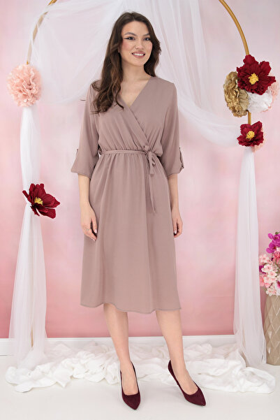 Trend Land Brown dress with a one-shoulder neckline
