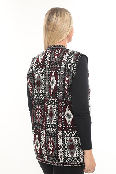 İKSUN Kadın Etnik Model Triko Örgü Kilim Cepli Kışlık Kalın Anne Yelek