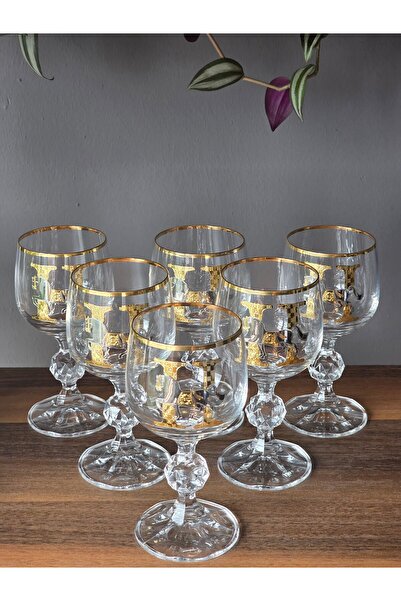 FERMATO طقم من 6 قطع مصنوعة يدويًا من الذهب عيار 24 قيراط - كؤوس كريستال مزخر...