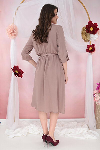 Trend Land Καφέ φόρεμα με λαιμόκοψη στον έναν ώμο