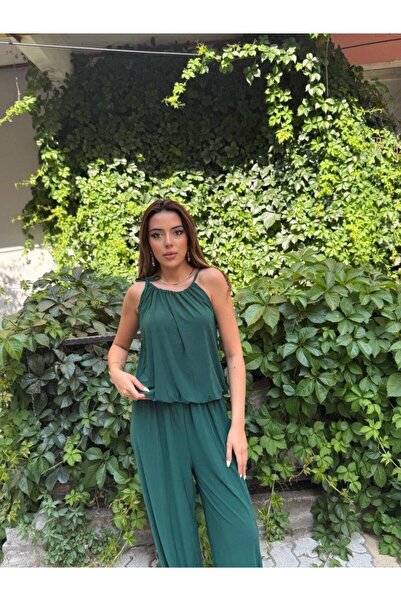 SGM BUTİK Γυναικεία ολόσωμη φόρμα με φαρδιά, ντραπέ τιράντες και λεπτομέρειες...