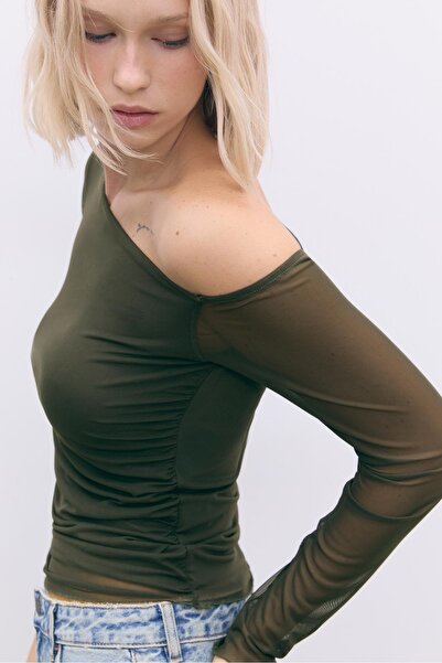 Stradivarius Asymmetric tulle top