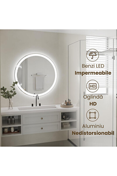 SMART GADGETS C&A Oglinda Rotunda Baie LED Cu Functie Anti Aburire, Luminizitate Reglabila