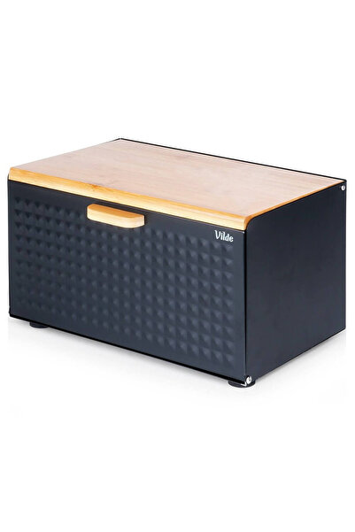 Vilde Black Metal-Wood Bread Box with Double Lid 35.5x22x20.5 cm