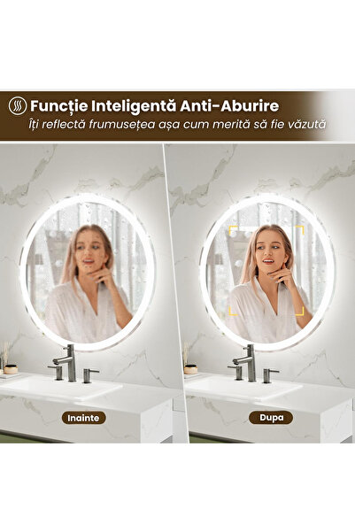 SMART GADGETS C&A Oglinda Rotunda Baie LED Cu Functie Anti Aburire, Luminizitate Reglabila