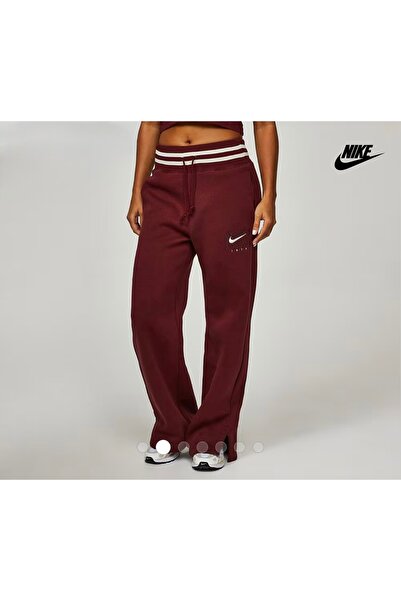 Nike Sportswear Phoenix Fleece High-Waisted Wide-Leg Graphic Bordo Kadın Eşofman Altı