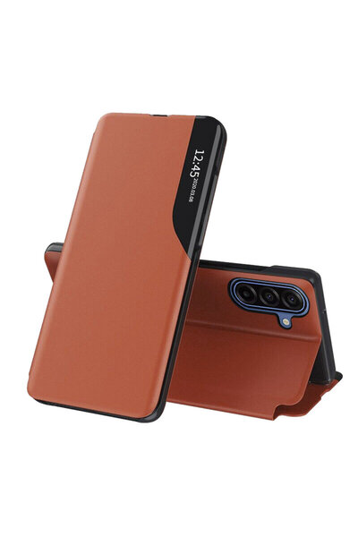 Samsung Husa Galaxy A17 5G Leather View flip tip carte, portocaliu