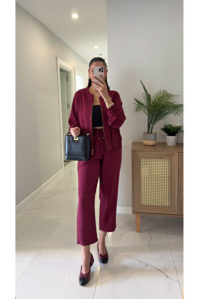 BİRCANÇİL İlara Burgundy Zipper Suit