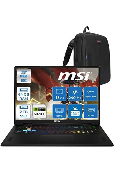 MSI Vector 18 Hx Aı Ultra 9 275HX 64GB Ddr5 2tb SSD 12GB/RTX5070TI 18" FDOS A...