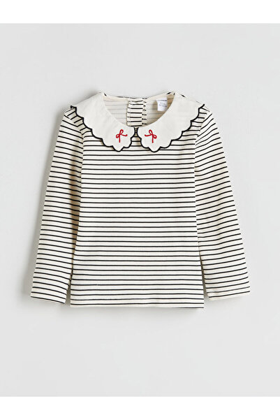 LC Waikiki New Season Baby Collar Long Sleeve Striped Girl's T-Shirt