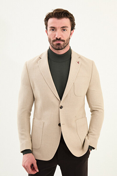 Mcr Ανδρικό μπουφάν με υφή Slim Fit Mono Collar με τσέπες μπεζ - 41471.25K