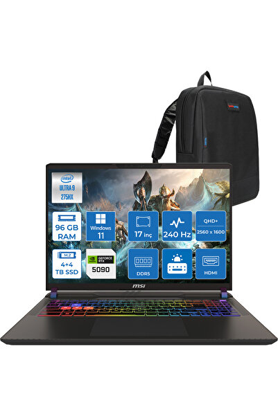 MSI Vector 17 Hx Aı Ultra 9-275HX Aı 96GB 4tb +4tb RTX5090/24GB 175W 17" W11HOME ZM079TRH48+ZettaÇNT