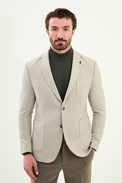 Mcr Ανδρικό μπουφάν με υφή Slim Fit Mono Collar με τσέπες γκρι - 41471.25K