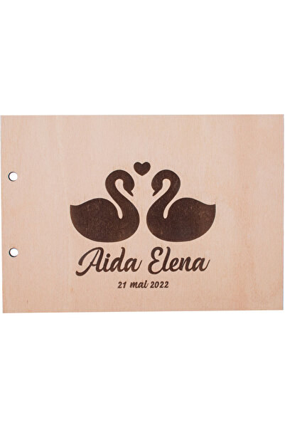 OEM Album Foto GuestBook Nunta HH1580 Personalizat din lemn - Lebede 30 cm x 23