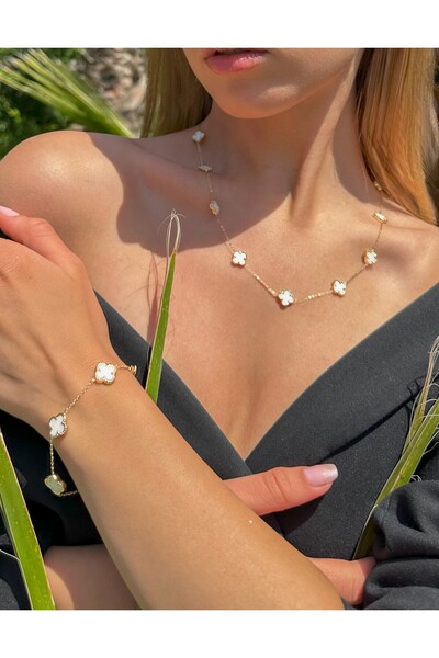 EKİNCİ KUYUMCULUK Beyaz Yonca Altın Kolye