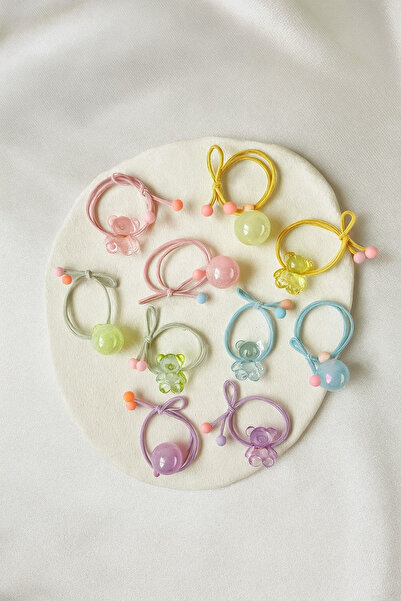emour Renkli Jelibon Cam Ayıcıklı Toka ,Cam Boncuklu Lastik Toka Seti,Kız Çoc...