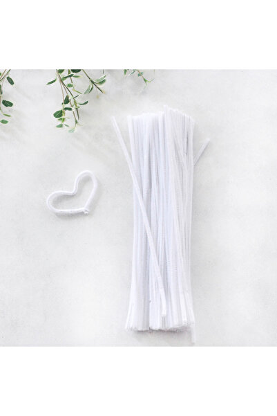 Bimotif 3 adet şönil, tüylü tel, 30 cm, eğitici şönil, beyaz