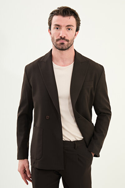 Mcr Düz Oversize Geniş Yaka Kruvaze Erkek Takım Elbise Koyu Kahve - 45400.25Y