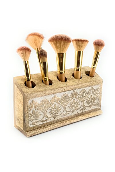Souq DESIGNS Makeup Brush Holder – Wooden Makeup Organizer 5 Slots | Vanity O...