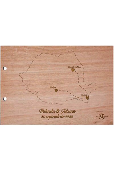 OEM Album Foto A4 GuestBook de Nunta Personalizat HH826 din lemn Harta Romaniei