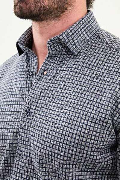 Mcr Cămașă pentru bărbați în carouri slim fit gri - 27095.25K