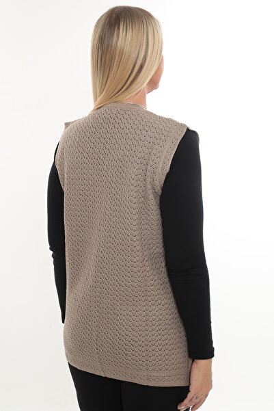 İKSUN Women's Mercerized Pocketed Buttoned Rolax Knitwear Seasonal Mother's Vest