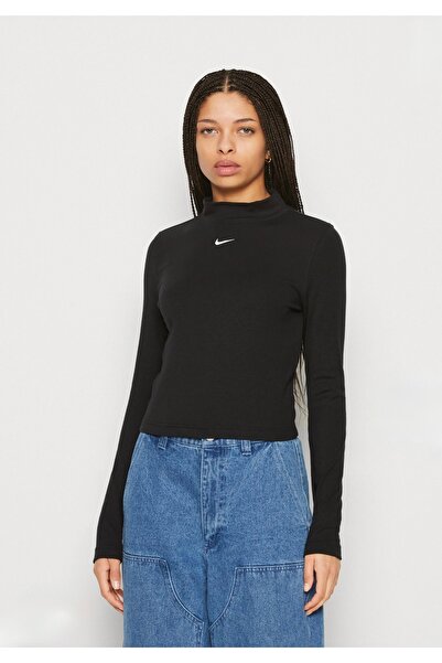 Nike Sportswear Essential Women's Long Sleeves Women's T-shirt Uzun Kollu Siyah Kadın T-shirt
