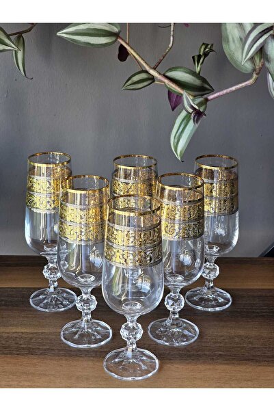 FERMATO 6-Piece 24K Handcrafted - Real Gold Embossed 180 Cc Coffee Side Cryst...