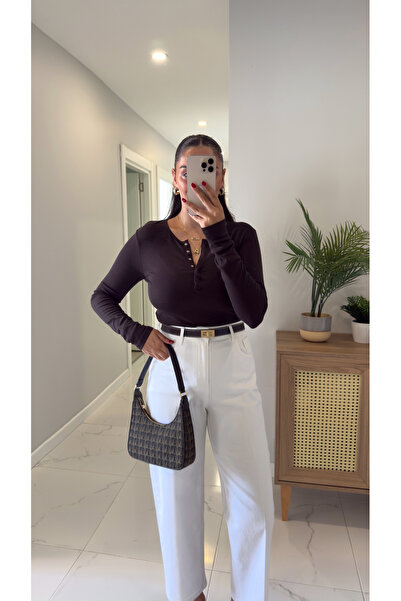 BİRCANÇİL Πλεκτό με μακριά μανίκια με κουμπιά Dlvin Chandler σε σκούρο καφέ χρώμα