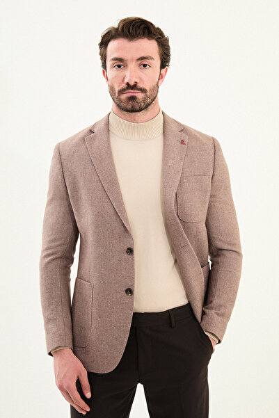 Mcr Textured Slim Fit Mono Collar Men's Jacket with Pocket Pockets Light Brown - 41471.25K