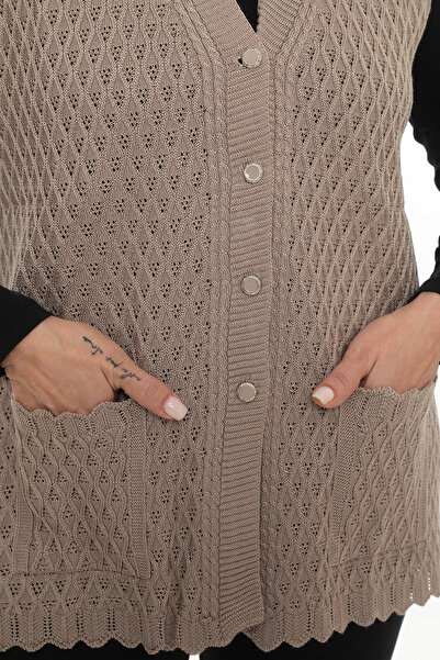 İKSUN Kadın Merserize Cepli Düğmeli Rolax Triko Mevsimlik Anne Yelek