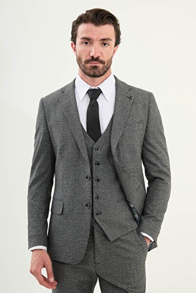 Mcr بدلة رجالية من كاريلي بقصة ضيقة وياقة مفردة باللون الأسود - 45354.24K