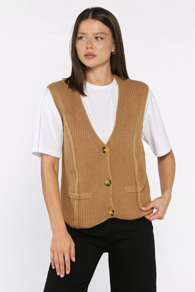 julude Camel Women's Buttoned Knit Vest (Available in S-M-L-Xl)