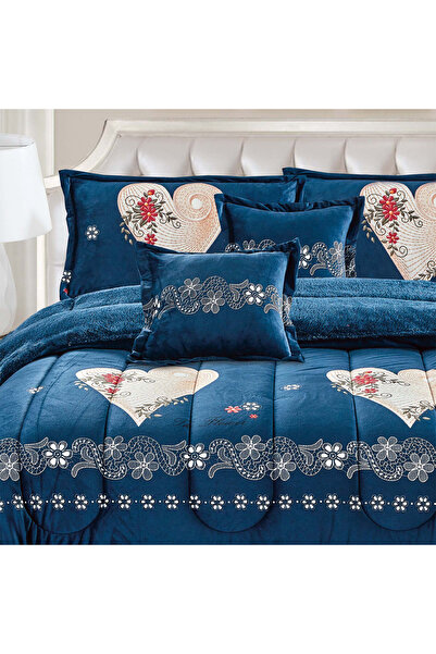 Generic Cozy And Warm Winter Fur Comforter 6 Pcs Set, Size 220 X 240 Cm Floral Bedding Sets Multicolor