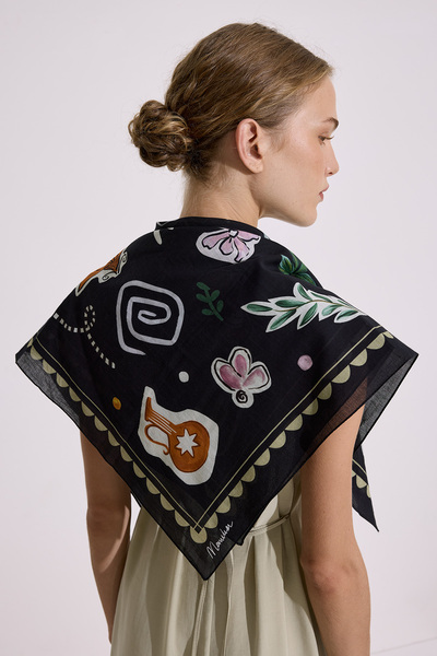 Manuka Patterned Cotton Shawl Liberty Black