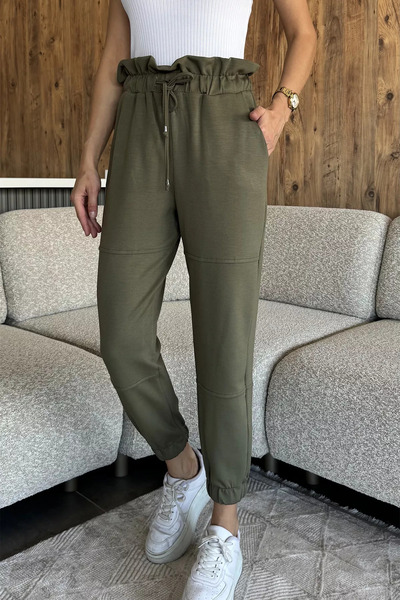julude Khaki Jogger Sweatpants with Elastic Waist and Cuffs