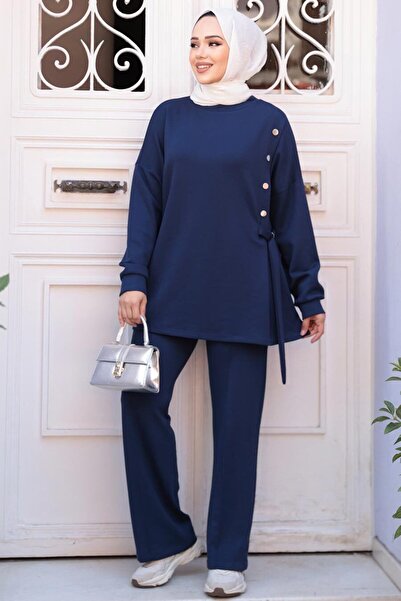 N.S NEVA STYLE Διπλό Σετ Μπλε Ναυτικό Χρώμα Τζιν Με Λεπτομέρεια Κουμπιού 13261L