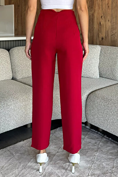 julude Burgundy Bel Çimalı Fabric Trousers