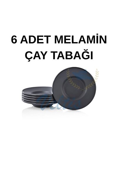 İMKA MELAMİN 6 ADET Melamin Yuvarlak Siyah Çay Tabak