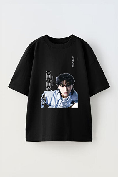 Anetos Μπλουζάκι Seven Jungkook με τύπωμα Unisex βαμβακερό μαύρο oversized