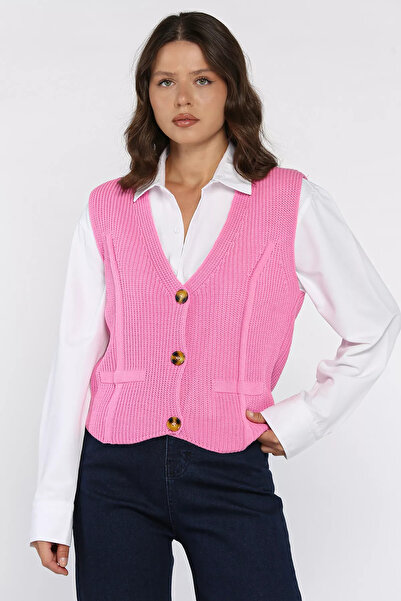 julude Pink Women's Buttoned Knit Vest (Available in S-M-L-Xl)