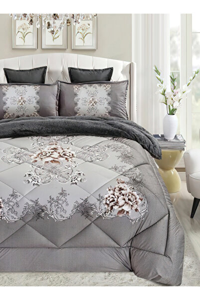 Generic Cozy And Warm Winter Fur Comforter 6 Pcs Set, Size 220 X 240 Cm Floral Bedding Sets Multicolor